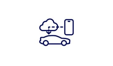 Icon of a vehicle, cloud, and smartphone.